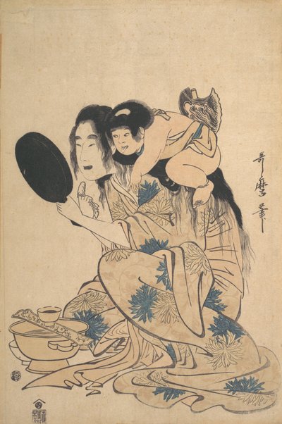 Yamauba sortner sine tænder og Kintoki, ca. 1795. af Kitagawa Utamaro