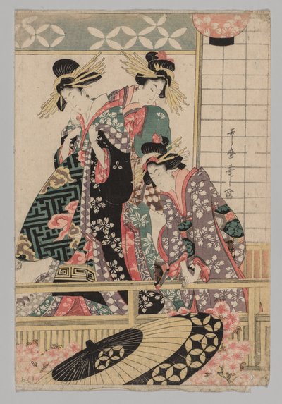 Yoshiwara kvinder kigger ind på gaden i foråret af Kitagawa Utamaro