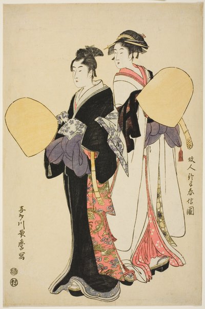 Ungt par klædt ud som troldmandsmunke af Kitagawa Utamaro