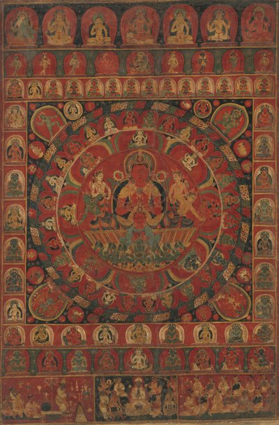 Mandala af solguden Surya omgivet af otte planetariske guder, dateret sandsynligvis 1379. af Kitaharasa