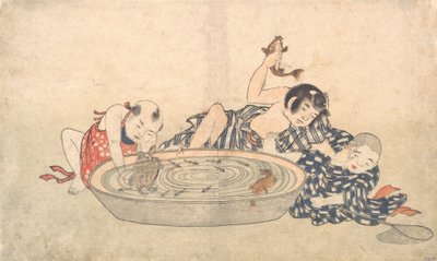 Drenge leger med et bassin af fisk og skildpadder, begyndelsen af det 19. århundrede. af Kitao Shigemasa