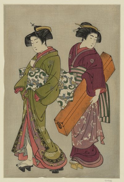 Kitao Shigemasa (1777) Geisha og en tjener, der bærer hendes shamisen-kasse af Kitao Shigemasa