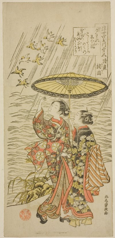 Nr. 5: Noda River i Mutsu-provinsen, fra serien "Six Jewel Rivers of the Floating World (Ukiyo Mu Tamagawa)" af Kitao Shigemasa