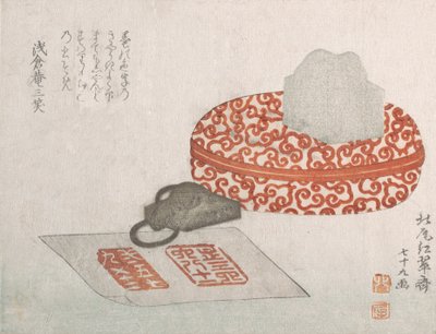 Segl og en udskåret lakbeholder til seglblæk, 1817. af Kitao Shigemasa