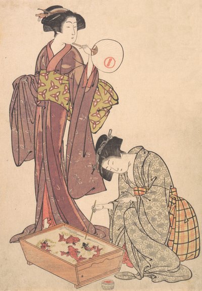 To kvinder, der fodrer fisk, 1739-1820. af Kitao Shigemasa