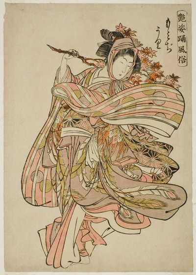 Se Maple Leaves (Momijigari), fra serien "Dance Customs of Captivating Figures (Adesugata odori fuzoku)" af Kitao Shigemasa