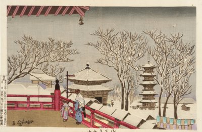 Sensoji-templet i sneen af Kiyochika Kobayashi