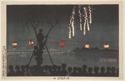 Fyrværkeri ved Ikenohata (langs Sumida-floden, Tokyo) af Kiyochika Kobayashi
