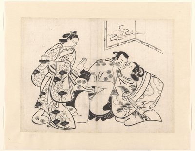 Par elsker med pige, der ser tilbage af Kiyonobu (I) , Torii