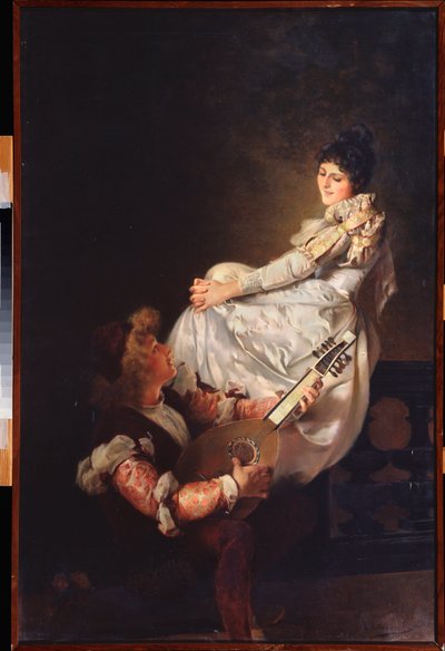 A Love Song (A Love Song) - Maleri af Klavdi Stepanovich Stepanov (1854-1910), olie på lærred af Klavdi Petrovich Stepanov