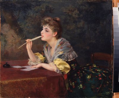 A Letter (A Letter) - Maleri af Klavdi Petrovich Stepanov (1854-1910), olie på lærred af Klavdi Petrovich Stepanov