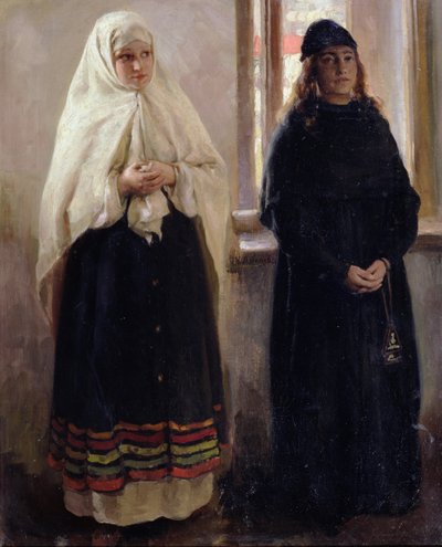 To verdener (olie på lærred) af Klavdiy Vasilievich Lebedev