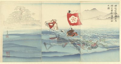 Overblik over Karasaki-smerter, mens Akechi Samanosuke Mitsuharu er mere oversvømmet. Akechi Samanosuke Mitsuharu kosui noriuchi Karasaki matsu no zu. af Kobayashi Kiyochika