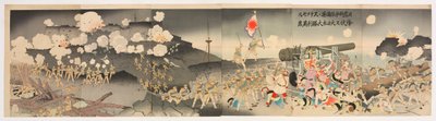 Hurra for det Store Japans store sejr! Stoessel overgiver sig i havnen i Port Arthur under den russisk-japanske krig af Kobayashi Kiyochika