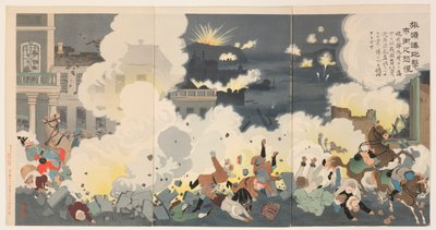 Panik i byens gader under bombardementet af Port Arthur af Kobayashi Kiyochika