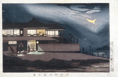 Udsigt over forlystelseshuse i Imado ved daggry af Kobayashi Kiyochika
