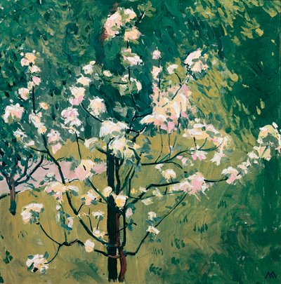 Blühender Baum im Garten - Blomstrende træ i haven ... (olie på lærred) af Koloman Moser