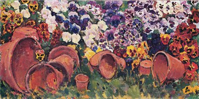 Stedmoderblomster med blomsterpotter - Stedmoderblomster med blomsterpotter ... (olie på lærred) af Koloman Moser