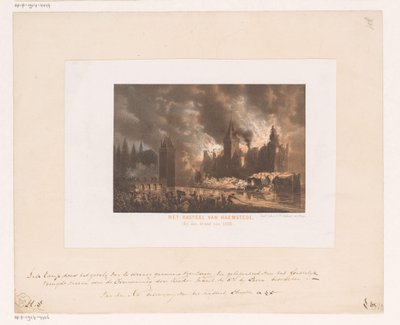 Brand i Slottet Haamstede Hæmstedes slot. (Ved branden 1525). (titel på objekt) af Koninklijke Nederlandse Steendrukkerij van C.W. Mieling