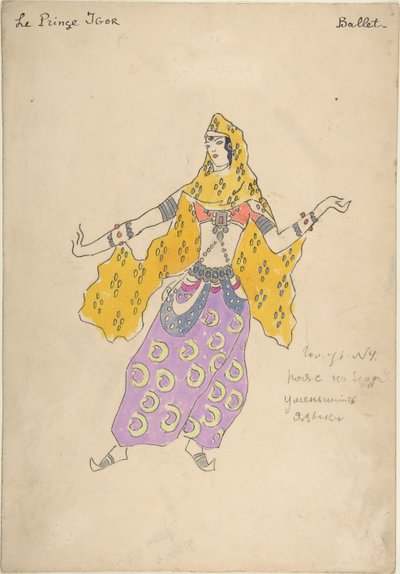 Polovtsian pige. Kostumedesign til operaen Prince Igor af A. Borodin, 1909 af Konstantin Alekseevich Korovin