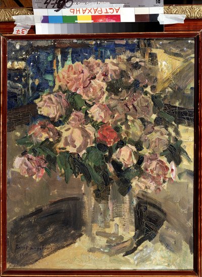 Roser (Roser). Stilleben, buket blomster. Maleri af Konstantin Alexeyevich Korovin (Constantin Korovin) (1861-1939), olie på lærred 1910. Russisk kunst, moderne, begyndelsen af ​​det 20. århundrede. Statens B. Kustodiev kunstgalleri, Astrakhan (Rusland). af Konstantin Alekseevich Korovin