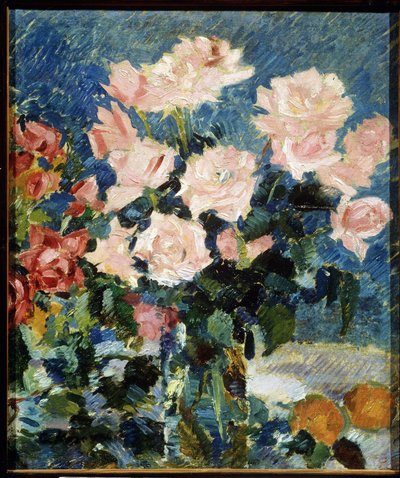 Roser (Roser). Maleri af Konstantin Alexeyevich Korovin (Constantin Korovin) (1861-1939), olie på lærred, ca. 1930. Stilleben, russisk kunst fra det 20. århundrede, post-impressionisme. State Art useum, Yaroslavl (Rusland). af Konstantin Alekseevich Korovin