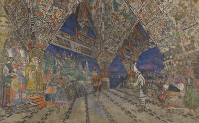 Scenedesign til operaen Den Gyldne Hane af N. Rimsky-Korsakov af Konstantin Alekseevich Korovin