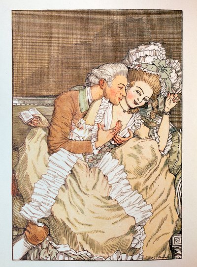 Illustration til ""Le Livre de la Marquise"" af Franz Blei (Illustration til Marquisebogen af ​​Franz Blei) (en marchionesse drillerier med en utålmodig elsker) - Værk af Konstantin (Constantin) Andreyevich Somov (1869-1939), radering af Konstantin Andreevic Somov