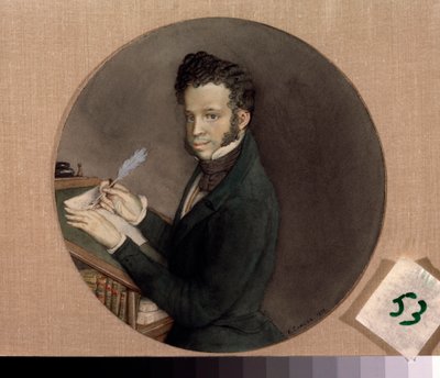 Portræt af forfatteren Alexander Pushkin (Pushkin) (1799-1837). Værk af Konstantin (Constantin) Andreyevich Somov (1869-1939), akvarel på papir af Konstantin Andreevic Somov