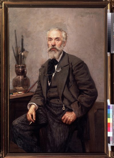 Portræt af kunstneren Konstantin Savitsky (1844-1905) (Portræt af kunstneren K. Savitsky). Maleri af Nikolai Karlovich Grandkovsky (1864-1907), olie på lærred af Konstantin Apollonovich Savitsky