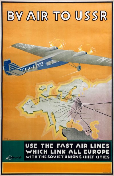Med fly til USSR Plakat af Intourist Company, 1934 af Konstantin Bor Ramensky