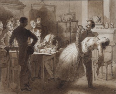 Illustration til digtet Tambov-kassererens hustru af M. Lermontov, 1862 af Konstantin Dmitrievich Flavitski