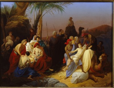 Salget af Joseph. (Episod fra Første Mosebog, hvor Josef bliver solgt af sine brødre til slavehandlere. Maleri af Konstantin Dmitrievich Flavitsky (1830-1866), olie på lærred af Konstantin Dmitrievich Flavitsky