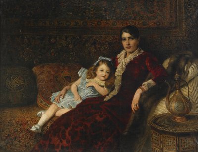 Interiør med mor og datter, 1884 af Konstantin Egorovich Makovsky