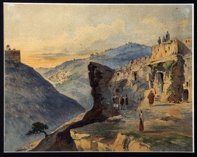 Josafats dal, Oliebjerget, landsbyen Siloam. (Josafats Dal, Oliebjerget, Siloam Village). Beskrivelse af steder i nærheden af ​​Jerusalem (Israel), citeret i Bibelen. Josafats dal er en del af Cedr-dalen af Konstantin Karlovich Gerz