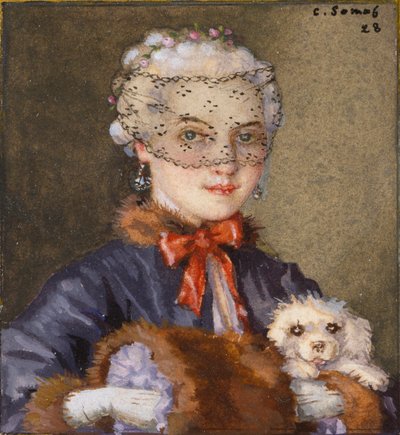 Dame med en hund, 1928 af Konstantin Somov