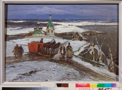 Den lukkede slæde i Rusland i det 17. århundrede (olie på lærred) af Konstantin Veshchilov