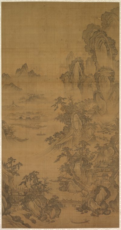 Bjergmarked, klart med stigende tåge af Korea, Joseon dynasty