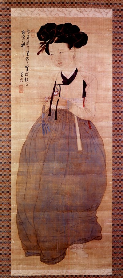 Art Coreen: Portræt af geisha (Corean pige i geisha kostume). Tryk fra 1758. Privat samling. af Korean School