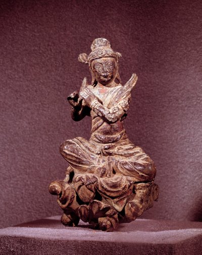 Art Coreen: repræsentation af en Apsara i gylden bronze, der er Celeste. Periode Silla (7.-10. århundrede). Koreas Nationalmuseum af Korean School