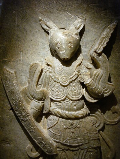 Grav ornament, stjernetegn kanin på agalmatolit, 8. århundrede under perioden for Nord- og Sydrigerne, Korea. Fotografi, Seoul National Museum, Republikken Korea af Korean School