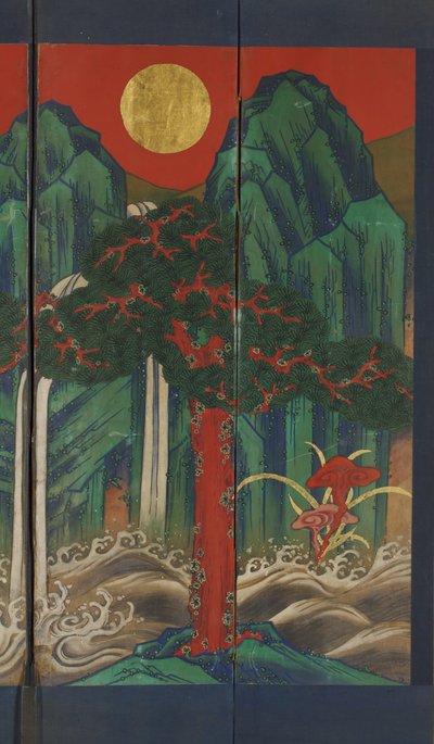 Landskab (tempera og bladguld på panel) af Korean School