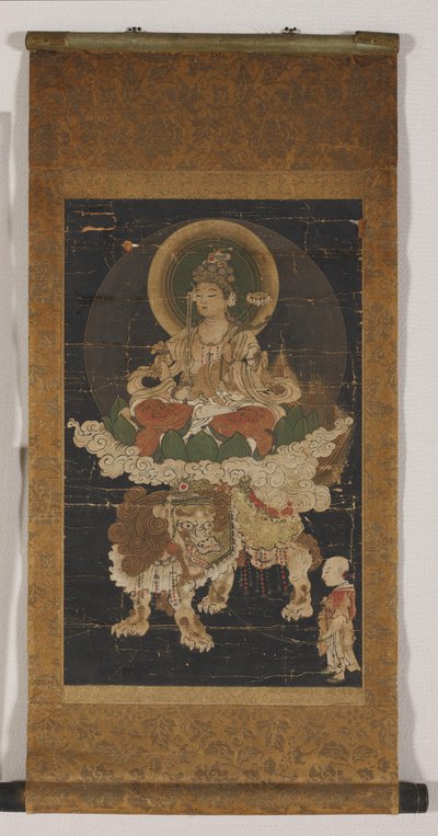 Manjushri (farve på silke, monteret som en hængende rulle) af Korean School
