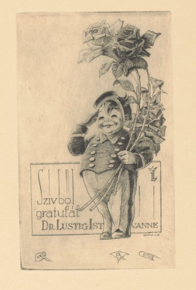 Tillykke til Istvan Lusztig Hjertelig tillykke Dr. István Lustig (titel på objekt) af Kornél Révész