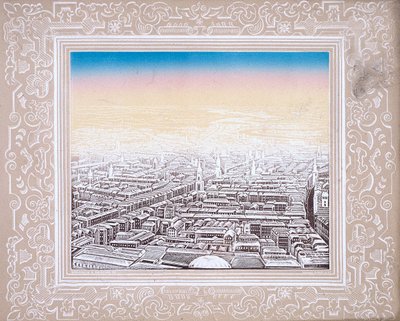 Luftfoto af London indrammet i en dekorativ kant, c1845 af Kronheim and Co