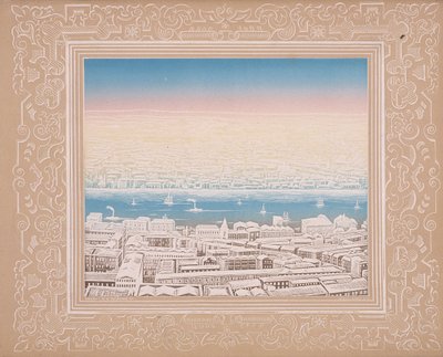 Luftfoto af London med dekorativ kant, c1845 af Kronheim and Co