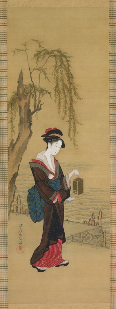 Beauty with Fireflies, begyndelsen af 1800-tallet (blæk og farve på silke) af Kubo Shunman