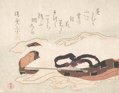 Bælte og blæser på et stykke stof, 1800-tallet. af Kubo Shunman