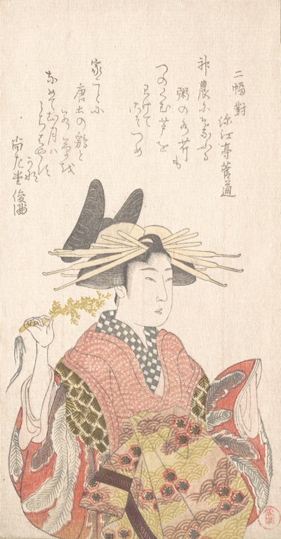Courtesane med Branch of Seri, 1800-tallet. af Kubo Shunman