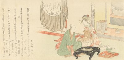Courtesane med klient før en Tokonoma Alkove, 1798. af Kubo Shunman